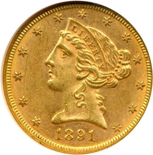 image for: 1891 $5  NGC MS62