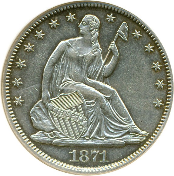 image for: 1871 50c Doubled Die Reverse DGS AU55  (Cleaned)