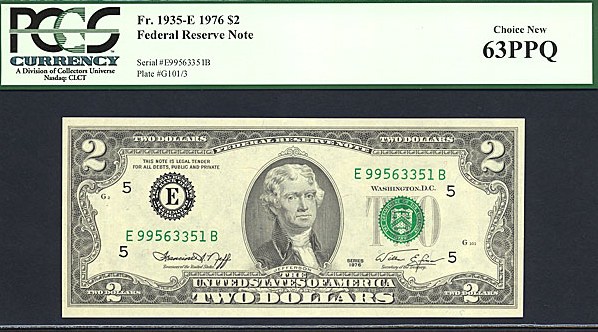 image for: 1976 $2  PCGS Choice CU63 PPQ  (Fr.1935E)