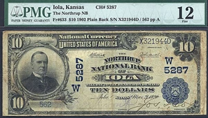 image for: 1902 $10 Northrup NB of Iola, Kansas PMG F12 (Fr.633, Charter #5287, Plain Back)