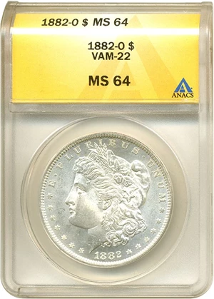 image for: Top 100 VAM: 1882-O $1 VAM 4 Small Dot ANACS MS64
