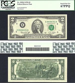 image for: 1976 $2 PCGS Gem CU67 PPQ (Fr.1935E)