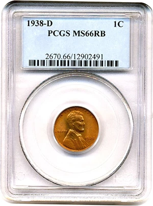 image for: 1938-D 1c PCGS MS66 RB