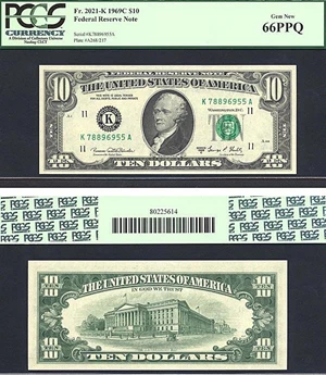 image for: 1969C $10 PCGS Gem CU66 PPQ (Fr.2021K)