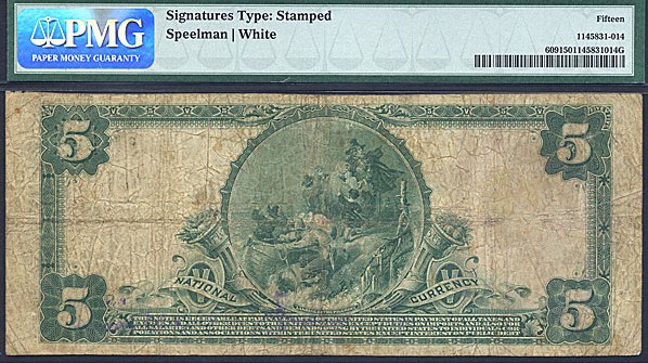 image for: 1902 $5 Nat'l Bank of Pratt, KS PMG F15 (Fr.609, Charter #6229, Plain Back)