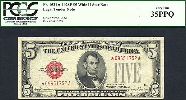 image for: Fr.1531 1928F $5  PCGS VF35 PPQ  [09651752A] *Star* 