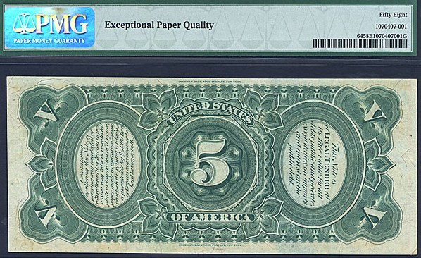 image for: Fr.64 1869 $5 Woodchopper PMG AU58 EPQ  [K2586229]