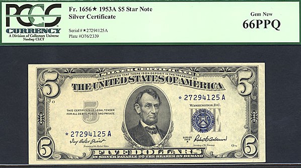 image for: Fr.1656 1953A $5  PCGS Gem CU66  [27294125A] *Star* 