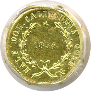image for: Cal Gold: 1854 50c PCGS MS62 OGH (BG-308)