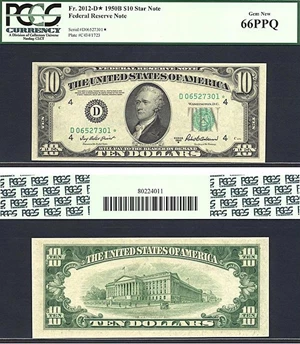 image for: 1950B * Star * $10 PCGS Gem CU66 (Fr.2012D)