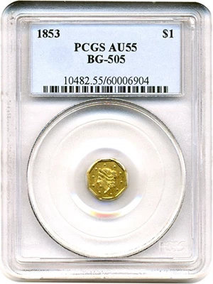 image for: Cal Gold: 1853 $1 PCGS AU55 (BG-505)