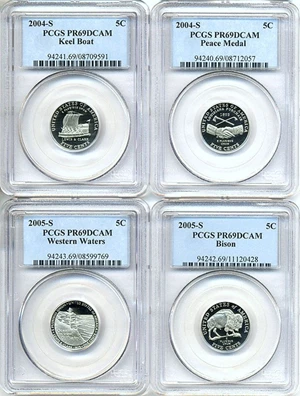 image for: 2004-S - 2005-S (4 Coin) Jefferson Nickel Set PCGS Proof 69 DCameo