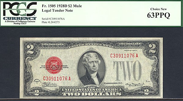 image for: Fr.1505 1928D $2  PCGS Choice CU63 PPQ  [C30911076A]