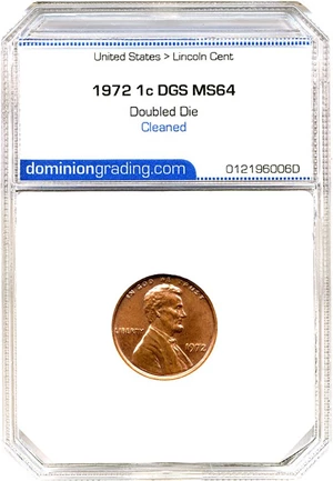 image for: 1972/1972 1c DGS MS64 (Doubled Die, Cleaned)