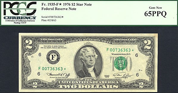 image for: Fr.1935F 1976 $2  PCGS Gem CU65 PPQ  [F00736363] *Star* 