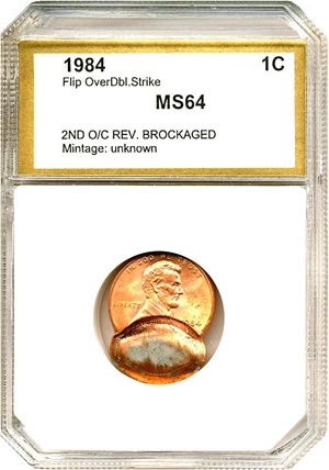 image for: Mint Error: 1984 1c PCI MS64 - Flip Over Double Strike