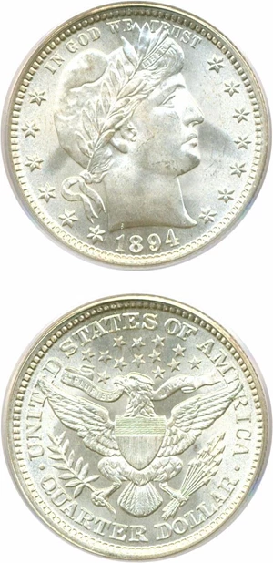 image for: 1894 25c PCGS MS66