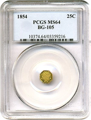 image for: Cal Gold: 1854 25c PCGS MS64 (BG-105)