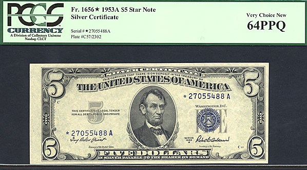 image for: Fr.1656 1953A $5  PCGS Choice CU64 PPQ  [27055488A] *Star* 
