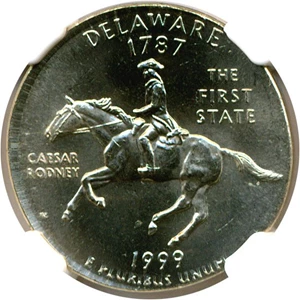 image for: Mint Error: 1999-D 25c Delaware NGC MS65 - Struck on a 5c Planchet (4.9g)