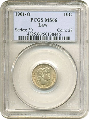 image for: 1901-O 10c PCGS MS66 Ex: Law