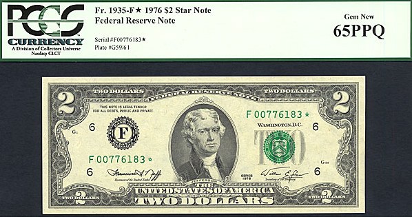 image for: Fr.1935F 1976 $2  PCGS Gem CU65 PPQ  [F00776183] *Star* 