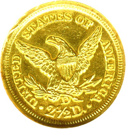 image for: 1847-D $2 1/2 DGS AU55 (Holed and Plugged)