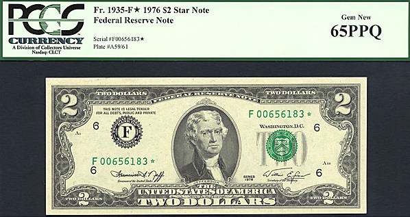 image for: 1976 $2  PCGS Gem CU65 PPQ  [F00656183] (Fr.1935F *Star*) 