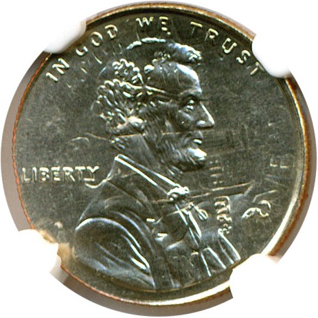 image for: Mint Error: 2000 1c NGC MS67 - Struck on a Struck 10c