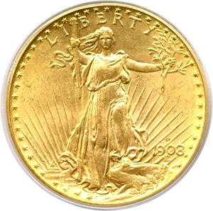 image for: 1908-D $20 No Motto PCGS MS65