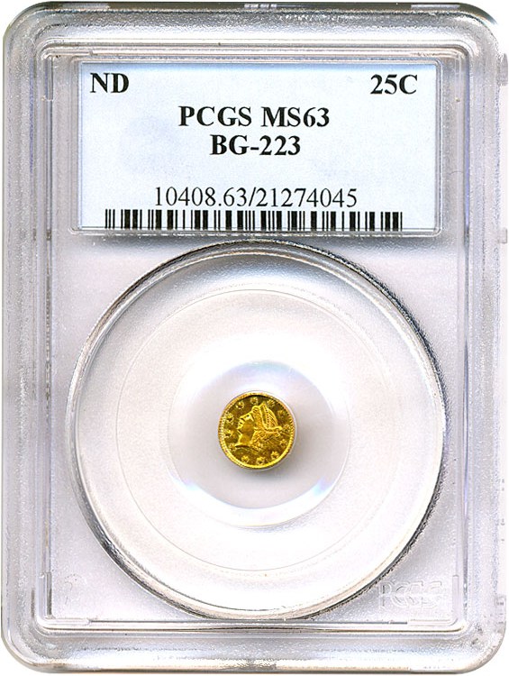 image for: Cal Gold: ND 25c PCGS MS63 (BG-223)