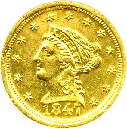 image for: 1847-D $2 1/2 DGS AU55 (Holed and Plugged)