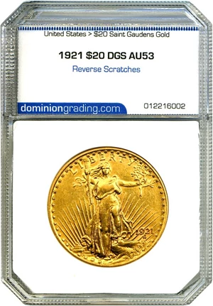 image for: 1921 $20 DGS AU53 (Reverse Scratches)