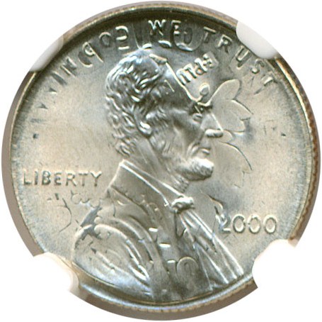 image for: Mint Error: 2000 1c NGC MS67 - Struck on a Struck 10c