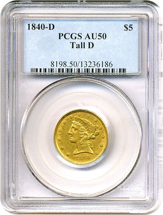 image for: 1840-D $5  PCGS AU50