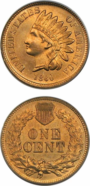 image for: 1860 1c Pointed Bust PCGS MS66