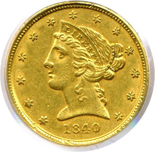 image for: 1840-D $5  PCGS AU50