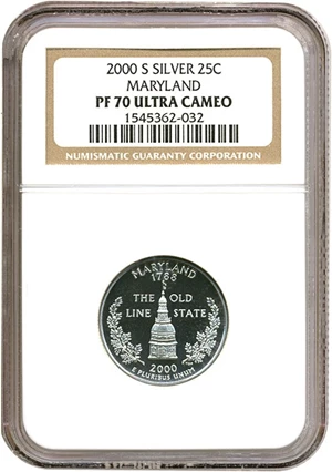 image for: 2000-S 25c Maryland-Silver NGC Proof 70 UCameo