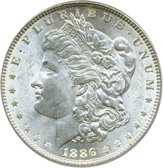 image for: Top 100 VAM: 1886 $1 PCGS MS64 (VAM 1A  Line in 6)