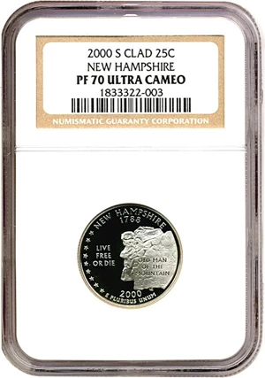 image for: 2000-S 25c New Hampshire NGC Proof 70 UCameo