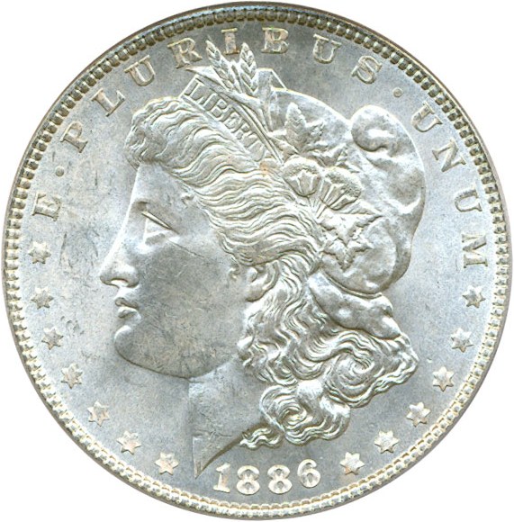 image for: Hot 50 VAM: 1886 $1 PCGS MS64 (VAM 1C  3+2 Clashed Rev)