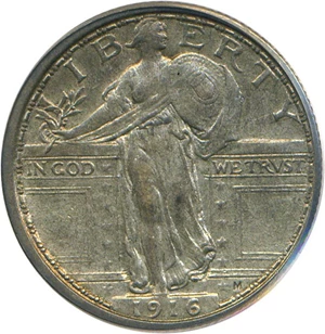 image for: 1916 25c Standing PCGS Genuine