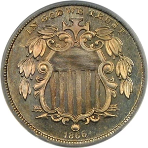 image for: 1866 5c Rays PCGS Proof 66