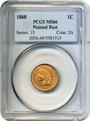 image for: 1860 1c Pointed Bust PCGS MS66