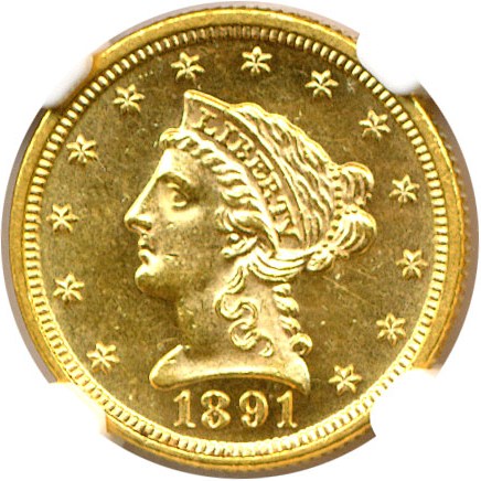 image for: 1891 $2 1/2  NGC MS63