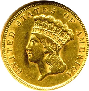 image for: 1854 $3 ANACS AU53 Details (Cleaned)