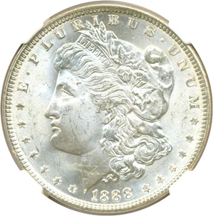 image for: Top 100 VAM: 1888 $1 NGC MS65 (VAM 11 Doubled Ear)