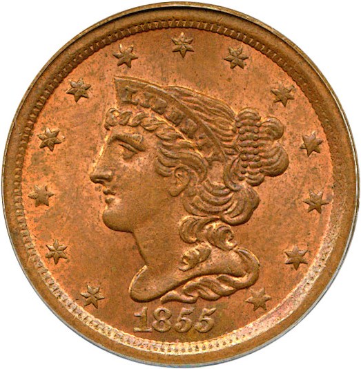 image for: 1855 1/2c  PCGS MS64 RD OGH