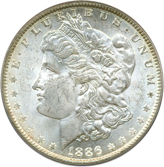 image for: Top 100 VAM: 1886 $1 PCGS MS63 (VAM 1A  Line in 6)