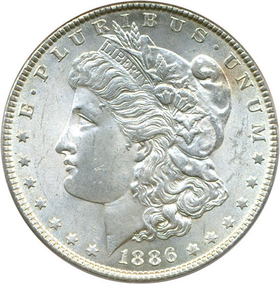 image for: Top 100 VAM: 1886 $1 PCGS Genuine (VAM 21  Line in M  MPD)